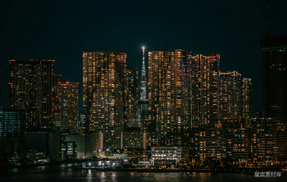 高清摄影 壁纸 夜晚的城市全景，有许多高楼大厦。
