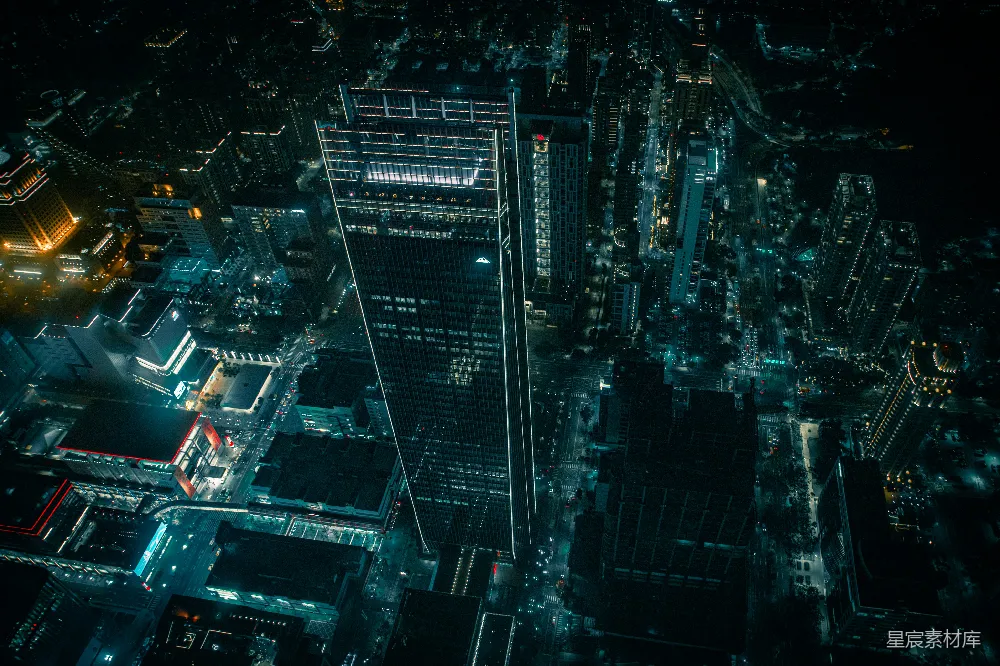 高清摄影  夜晚鸟瞰现代化的城市景观。