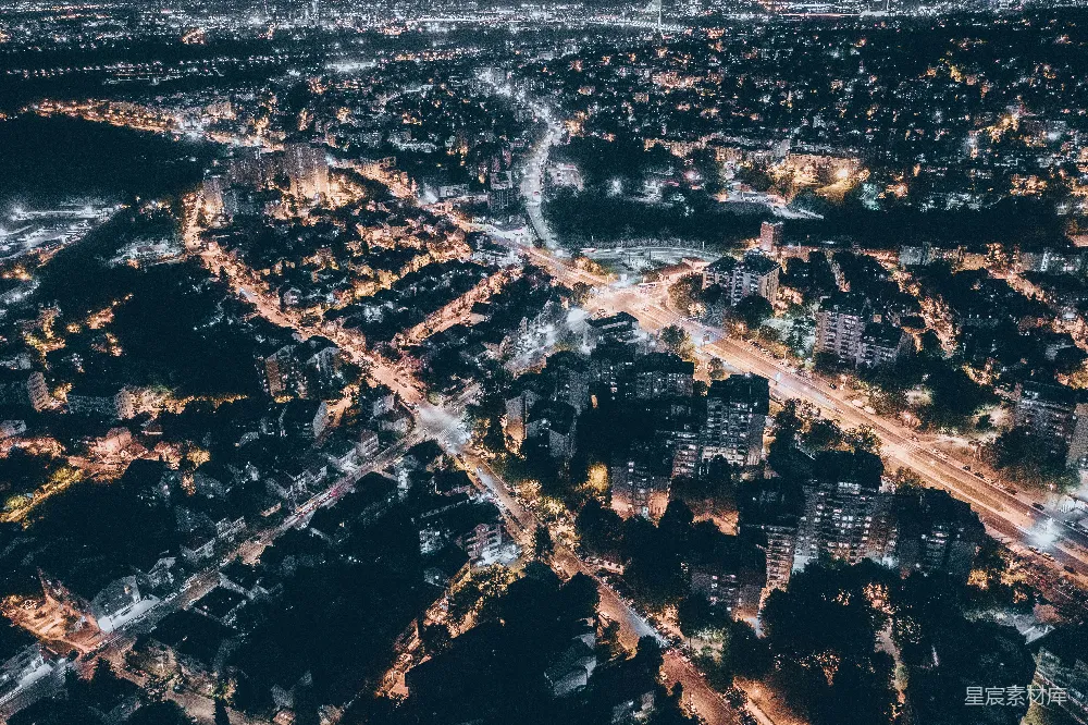 高清摄影  夜间的城市空中俯瞰图