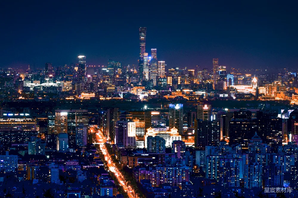 高清摄影  夜晚城市天际线，灯光璀璨。