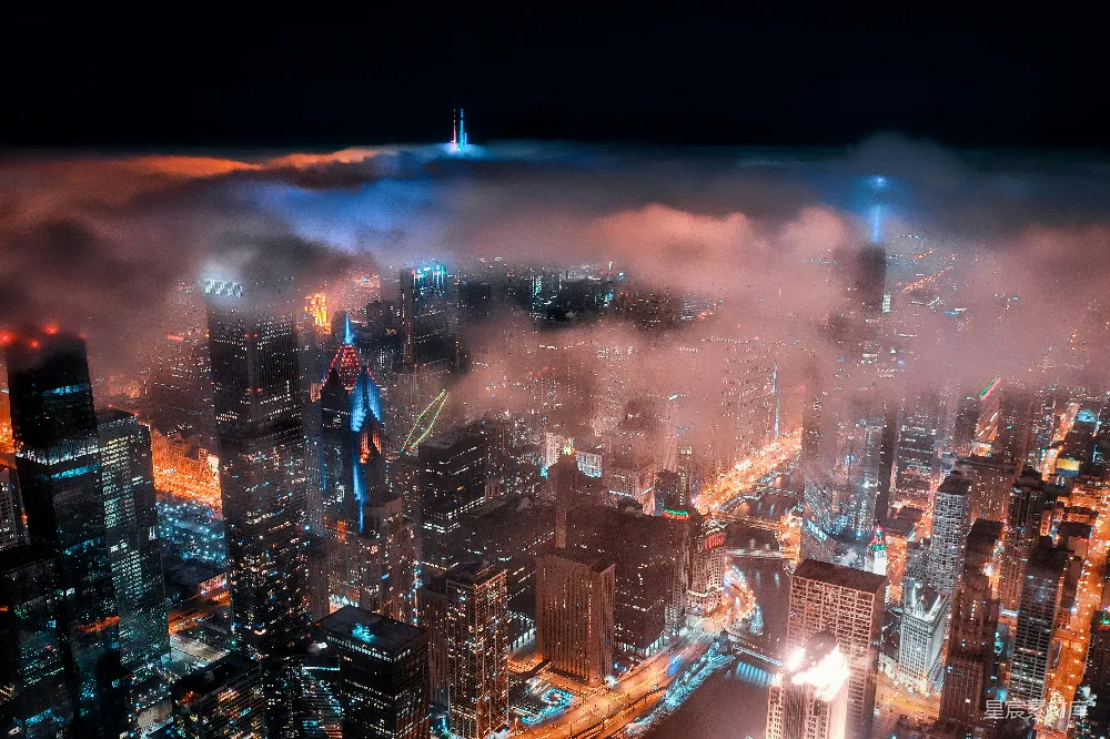 高清摄影  城市建筑的夜间空中俯瞰图