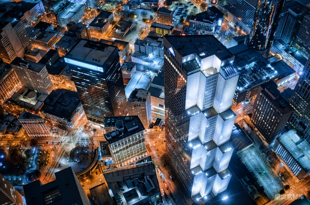 高清摄影  夜间城市的建筑俯瞰图