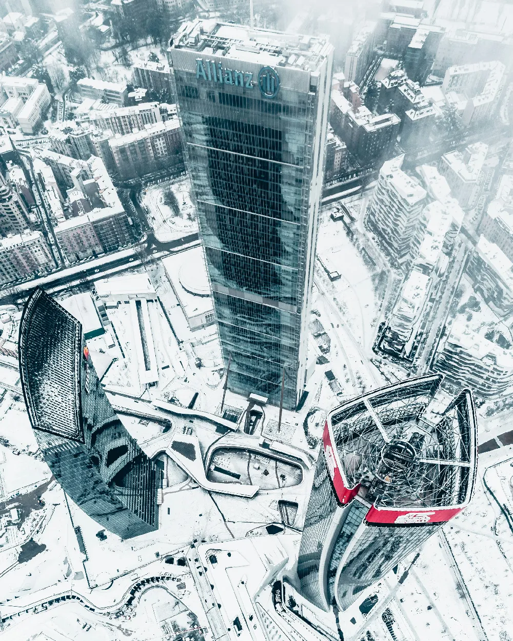 高清摄影  雪中的城市鸟瞰图