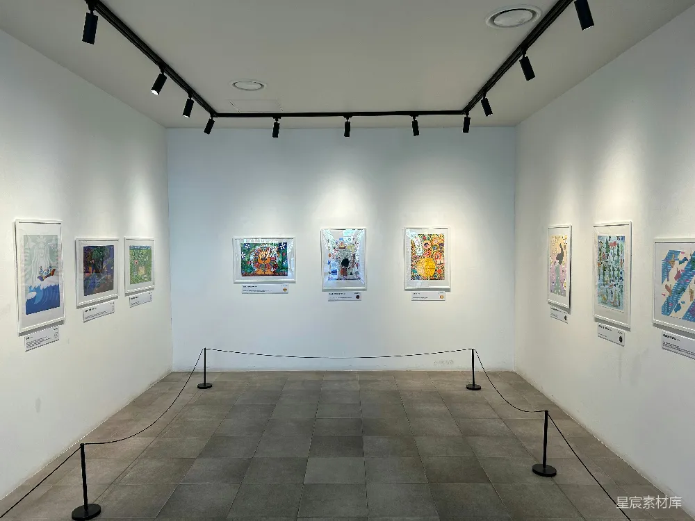 高清摄影  艺术品在灯光充足的美术馆展出。