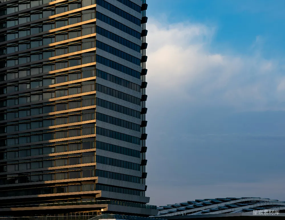 高清摄影  现代高楼建筑以其几何化的外墙矗立在蓝天之下。