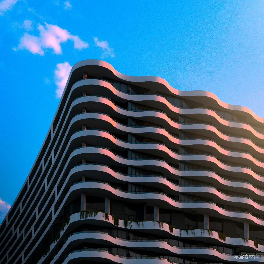 高清摄影  一座非常高大的建筑，上面有许多阳台。