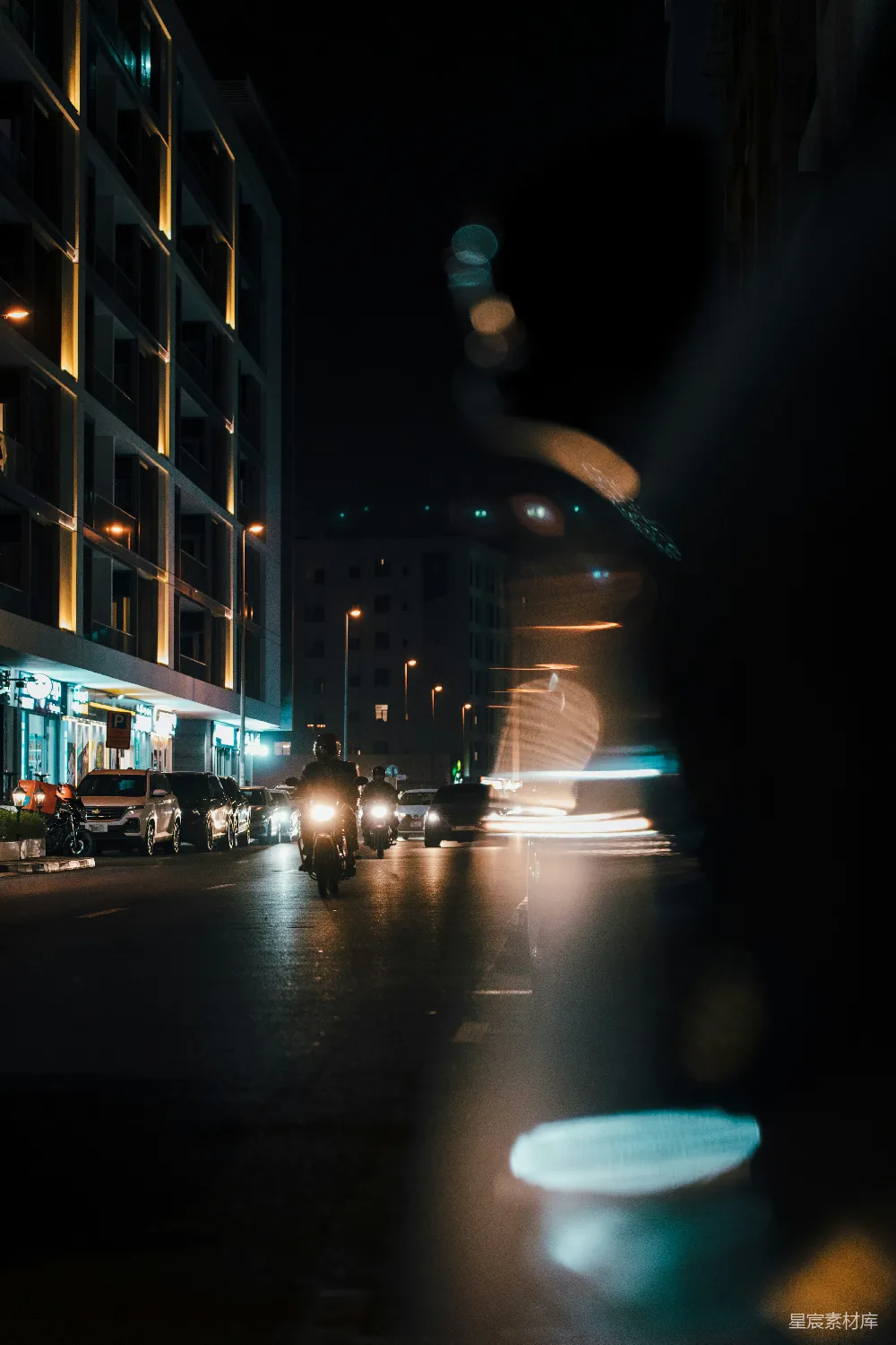 高清摄影  一张夜晚的城市街道模糊照片