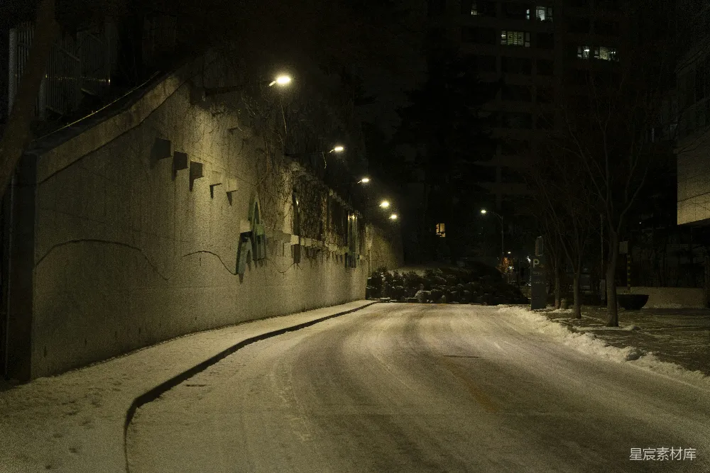 高清摄影  夜晚的街道覆盖着积雪