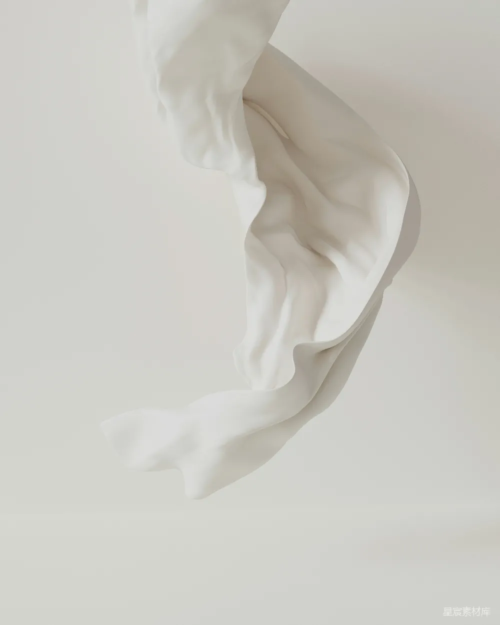 高清摄影  一匹流动的白色布料在白色背景前。