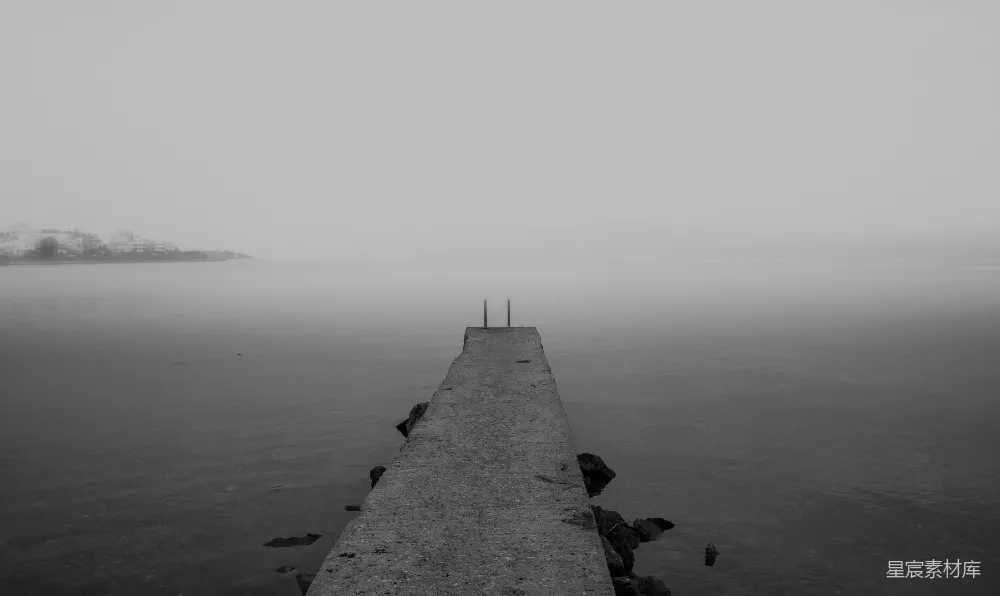 高清摄影  灰度摄影中的混凝土海滩码头