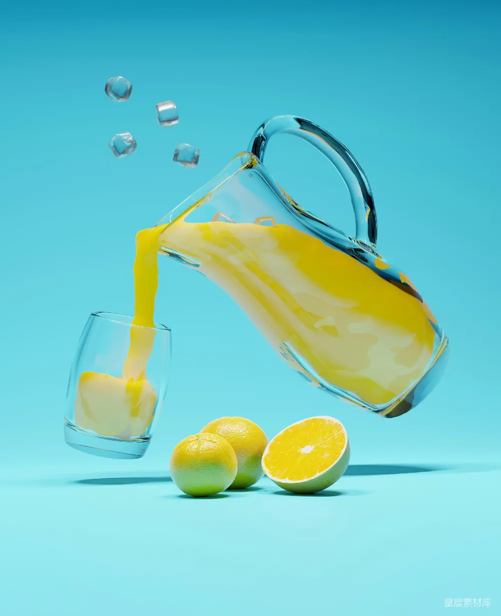 高清摄影  倒柠檬汁的水壶倒入一杯中