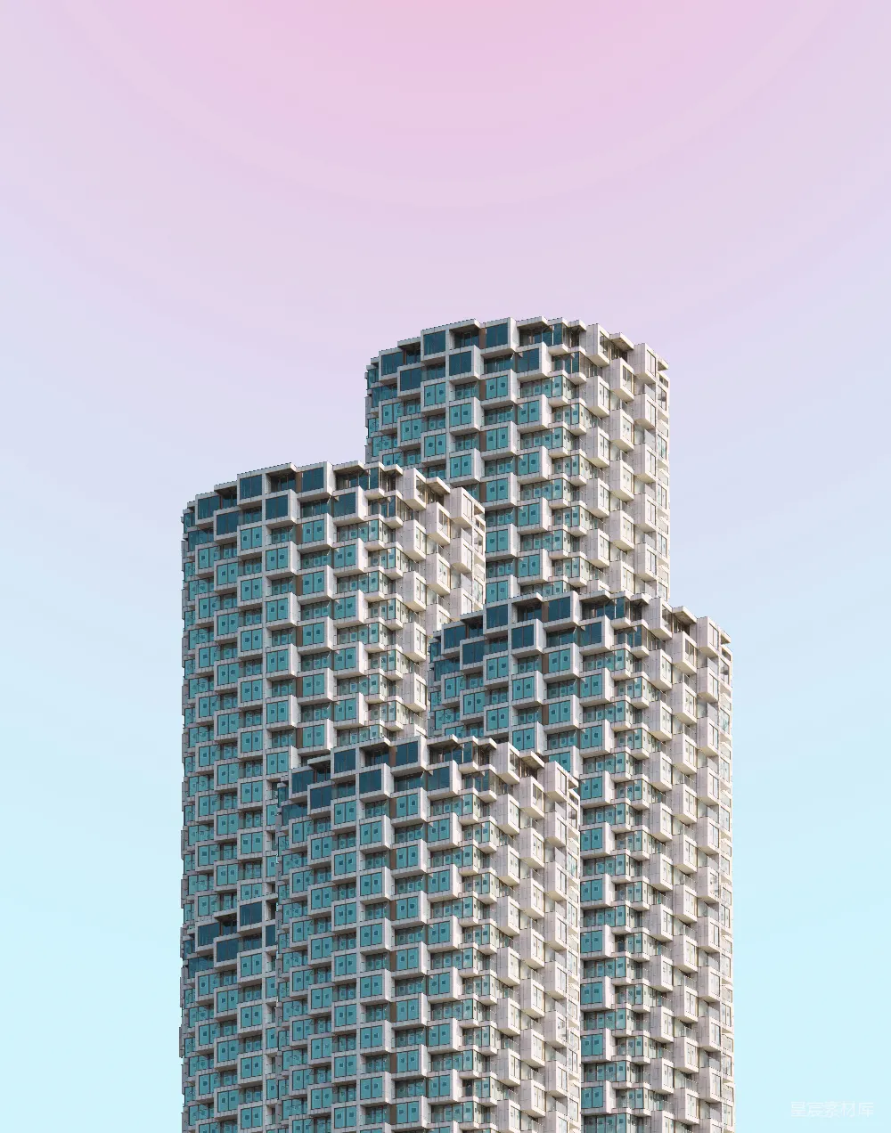 灰砖建筑下的晴朗蓝天