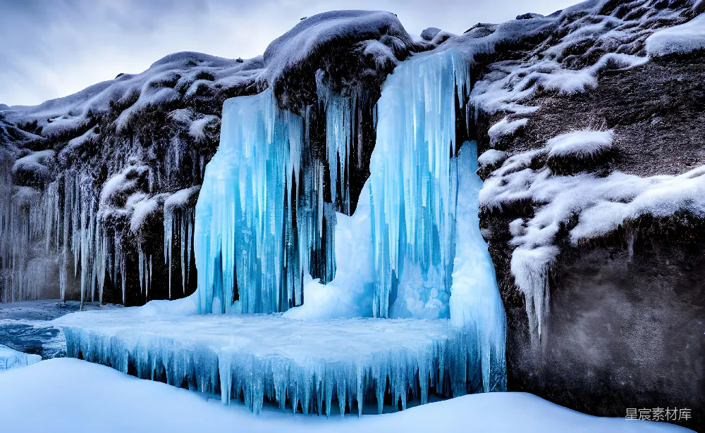 高清摄影  一个大瀑布在一个雪地里