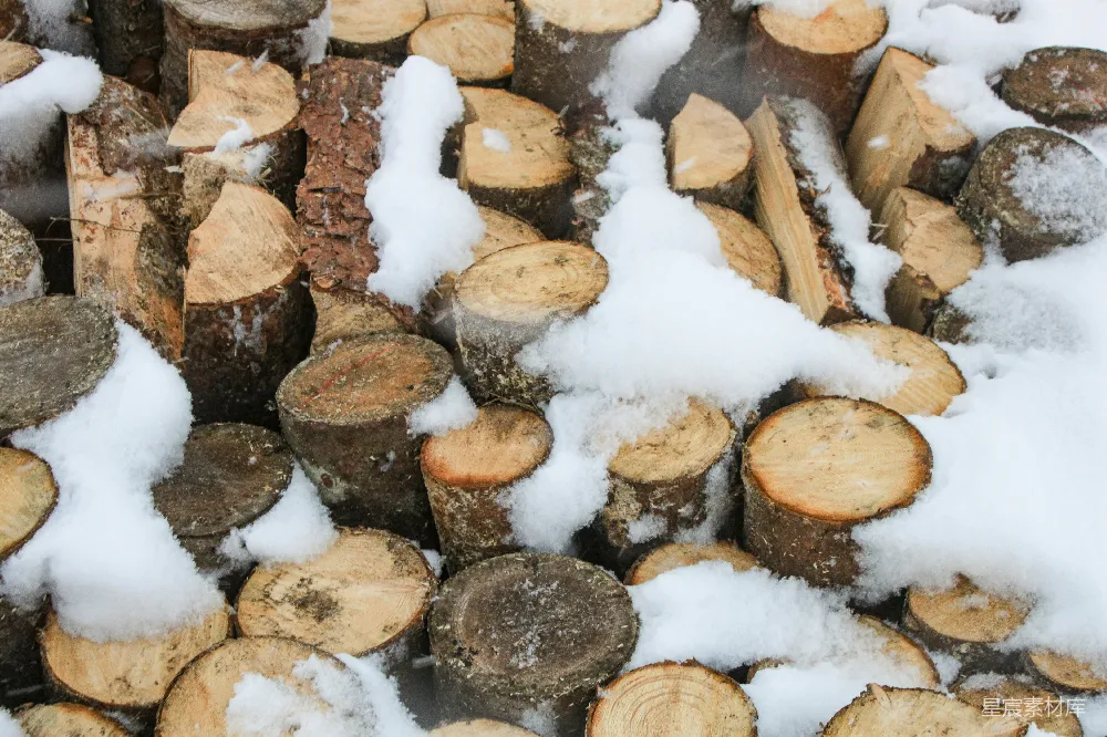 高清摄影  堆在雪中的劈柴