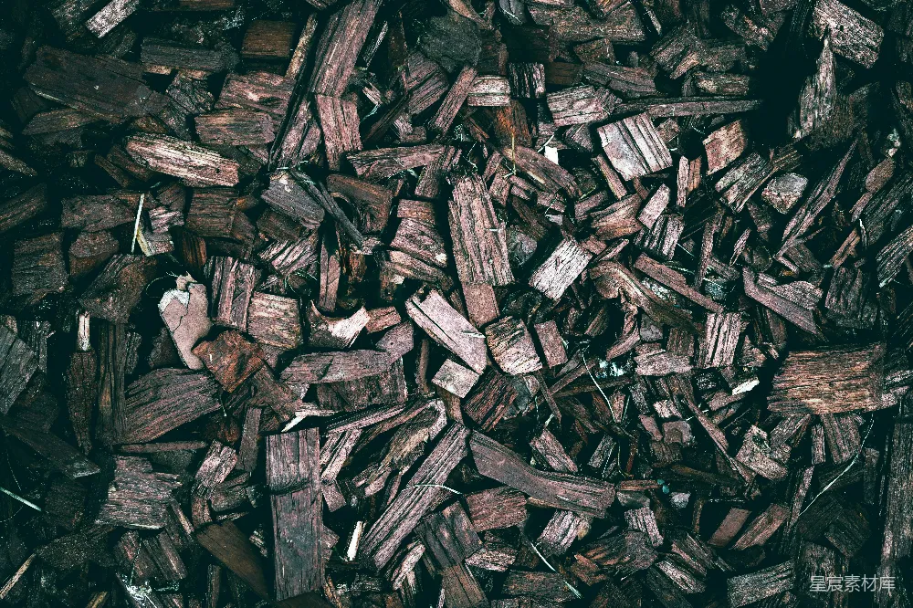 高清摄影  一堆木屑放在一堆木头上。