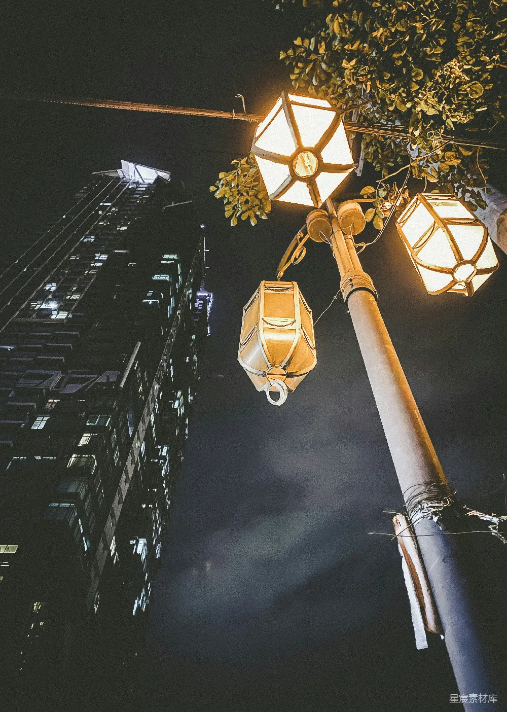 夜晚亮起的路灯