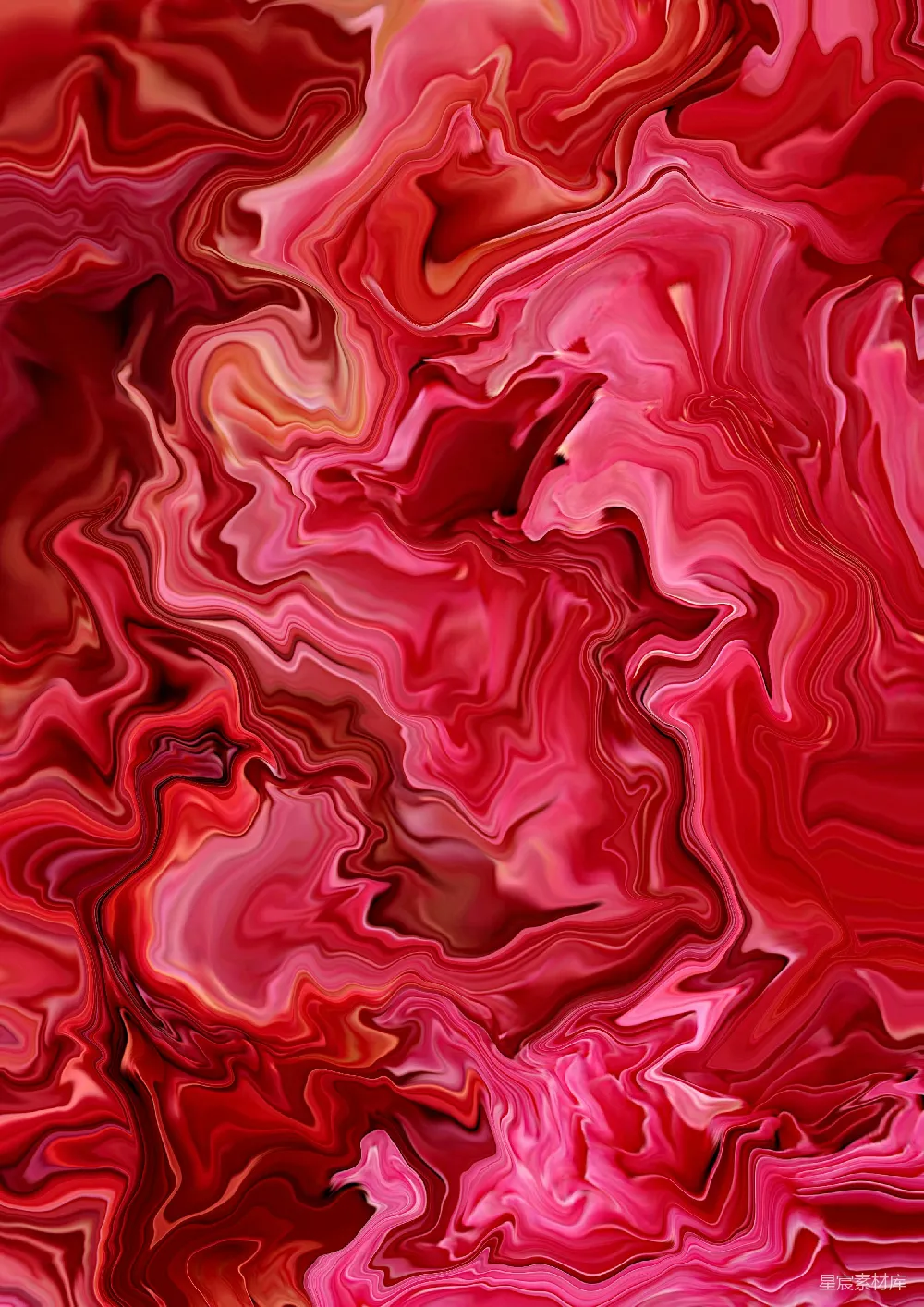 高清摄影  一幅红粉相间的抽象画作，背景为黑色。
