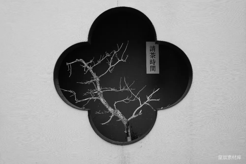 裸露的树干被装饰性的窗户框住