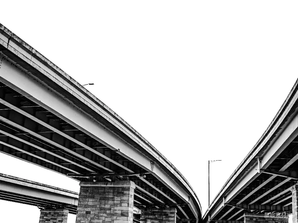 高清摄影  在白色天空背景下，俯瞰高速公路立交桥的场景。