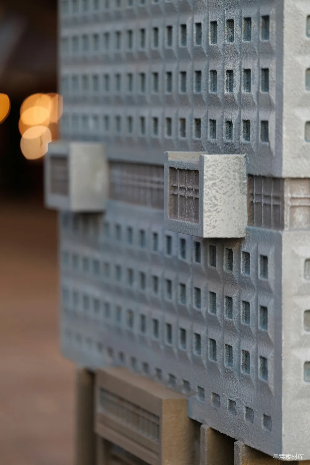 高清摄影  建筑模型的详细近景，展示了建筑的外立面。