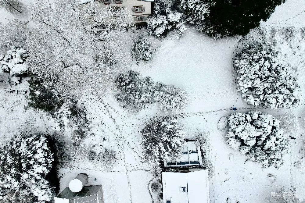 雪中房屋的俯瞰图