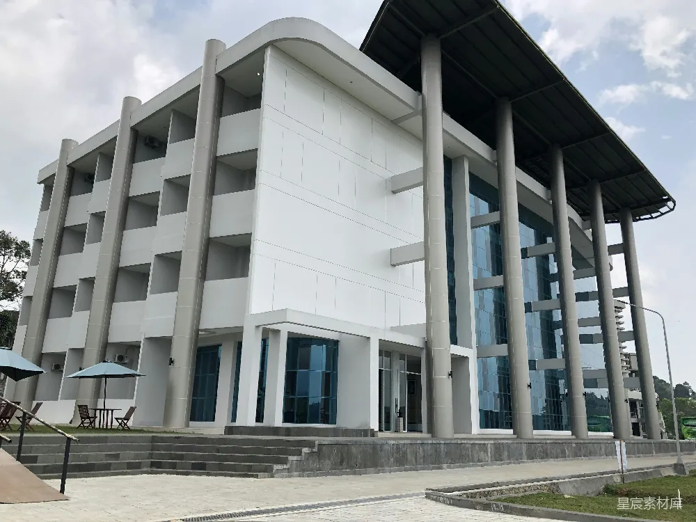 一座有许多窗户和台阶的大白色建筑