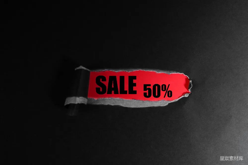 高清摄影  红底黑字“打折50%”的标签