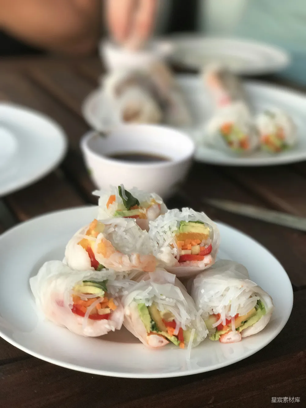 高清摄影  春卷在盘子里