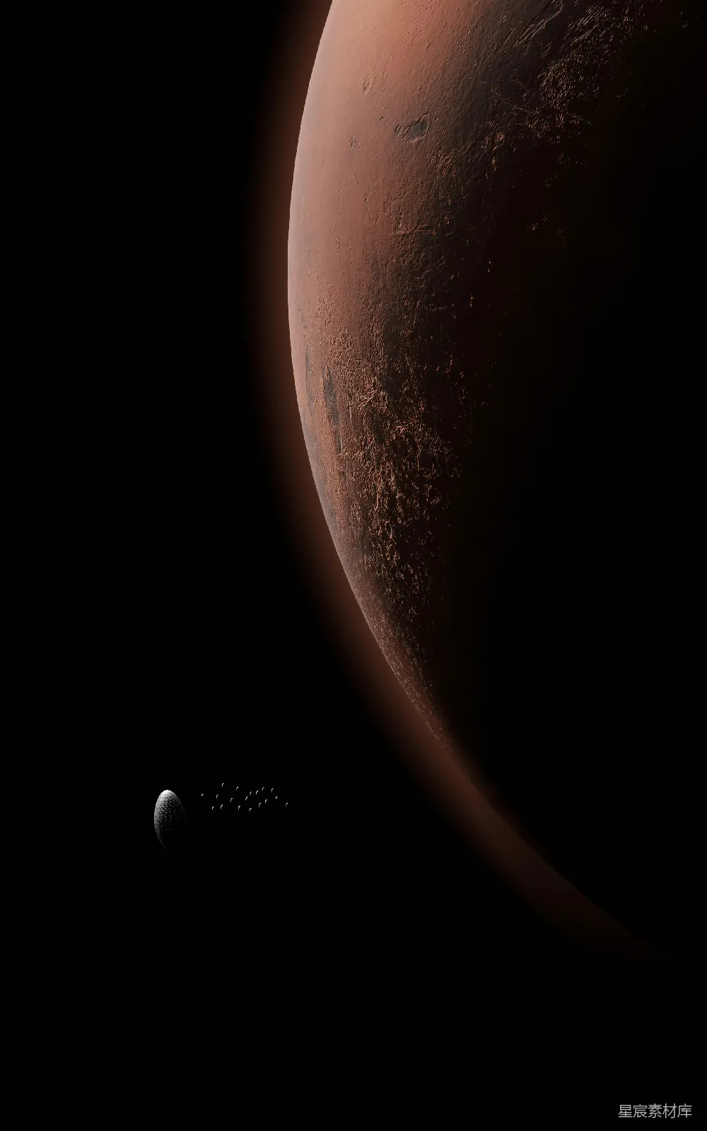 高清摄影  一颗红色的行星，背景中有一个月球。