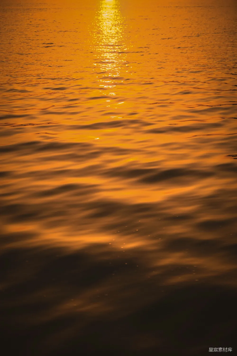 背景中有夕阳的大片水域