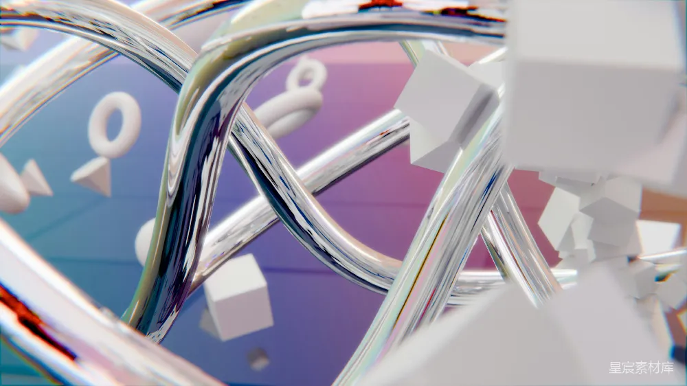 高清摄影 壁纸 抽象的3D金属管和白色的几何形状。