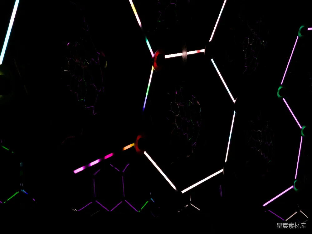 高清摄影  发光的分子结构在黑色背景上