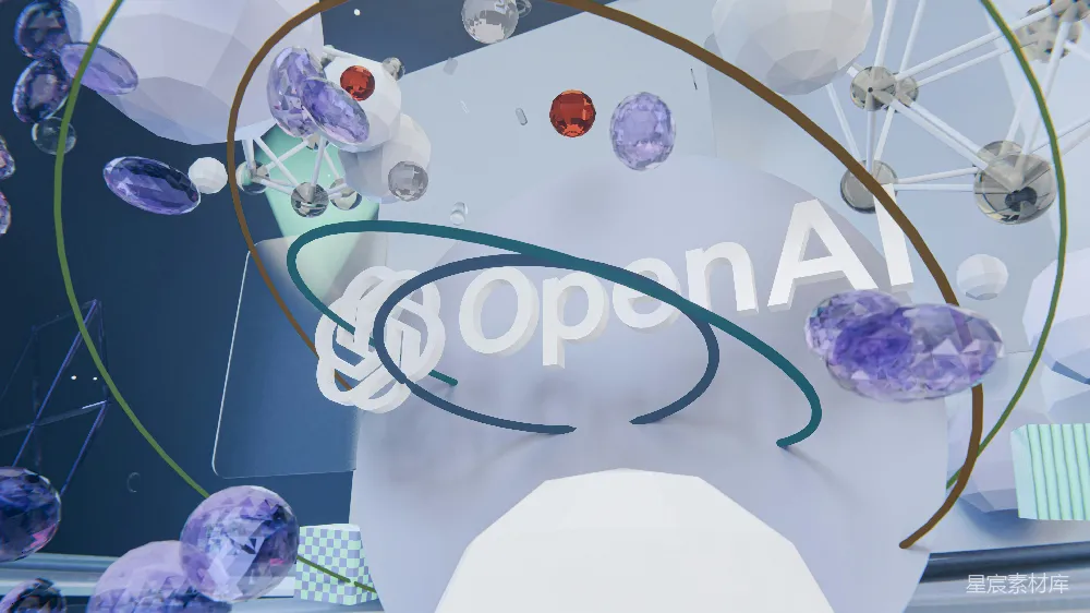 高清摄影  抽象的3D形状环绕在OpenAI标志周围。