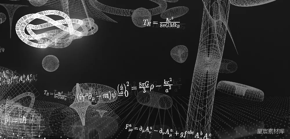 高清摄影  抽象的科学可视化，包括数学方程和线框结构。