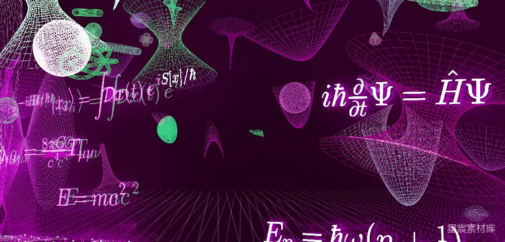 高清摄影  复杂的数学方程和抽象形状在黑暗背景上。