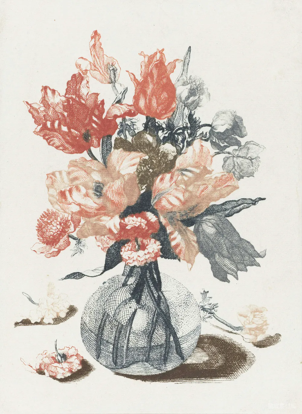 高清摄影  红白花卉纺织品