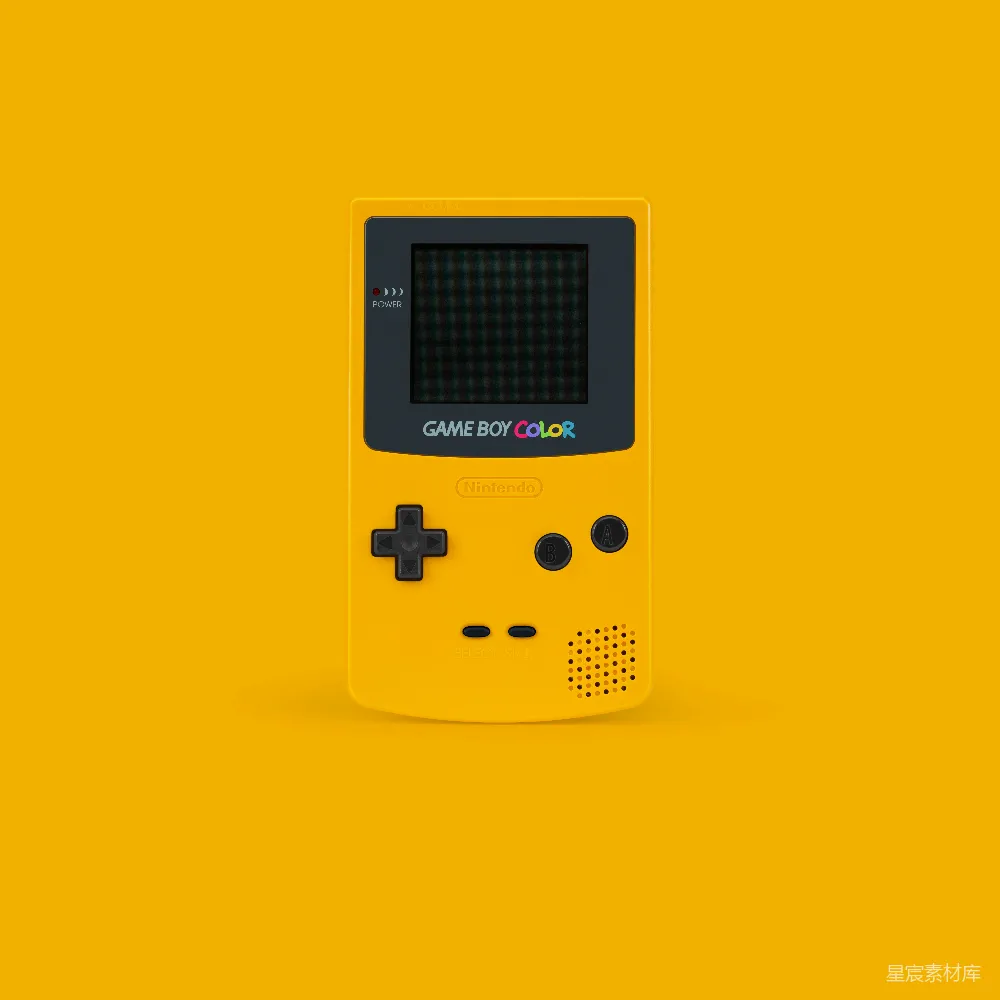 高清摄影  白色和黑色的任天堂Game Boy Color游戏机放在黄色表面上