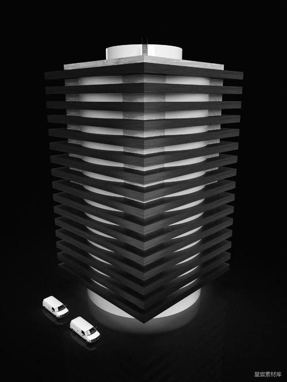 高清摄影  一张黑白照片，展示了一座高大的建筑物。