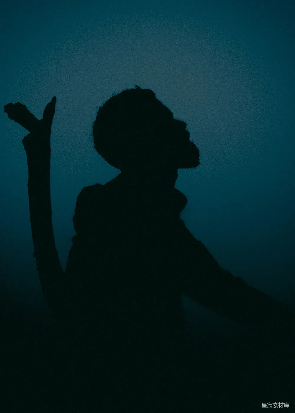 一个蓄须男子的轮廓背景为蓝⾊