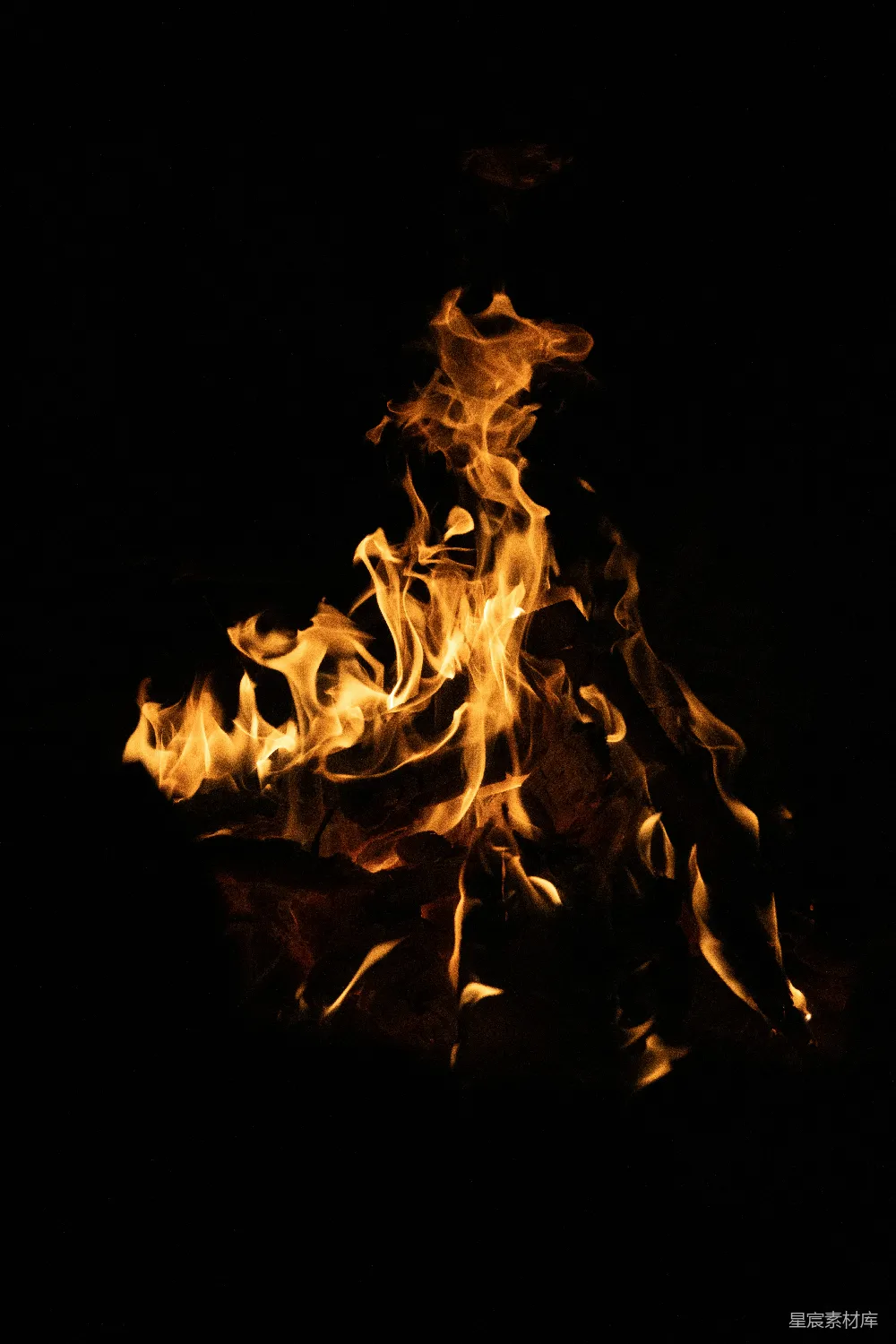 火焰在黑色背景上明亮地舞动。