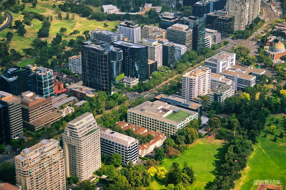 高清摄影  一座城市鸟瞰图，有许多高楼大厦。