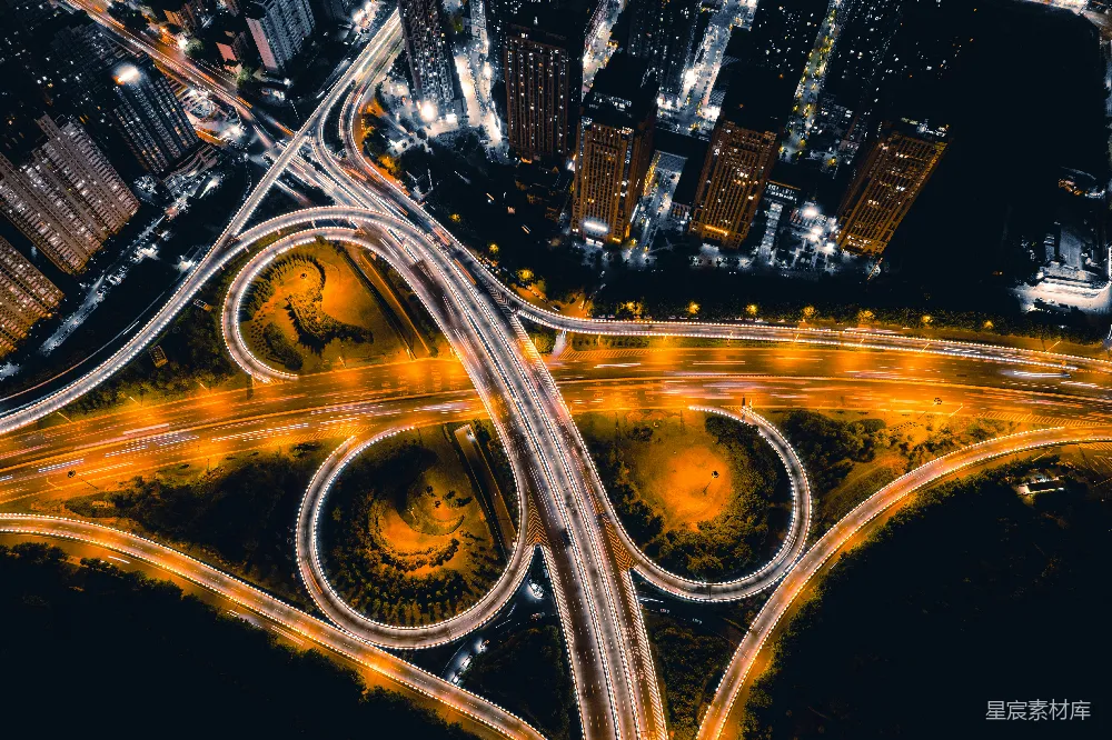 高清摄影 壁纸 夜景中的城市路口俯瞰图