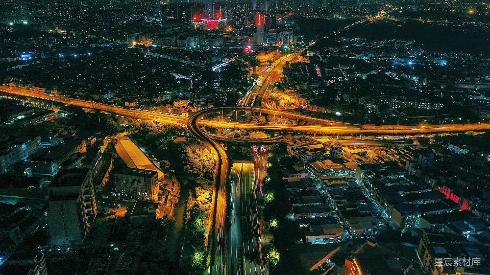 高清摄影  夜间城市航拍延时摄影