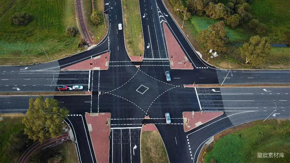 高清摄影  一个城市的街道十字路口的空中俯瞰图