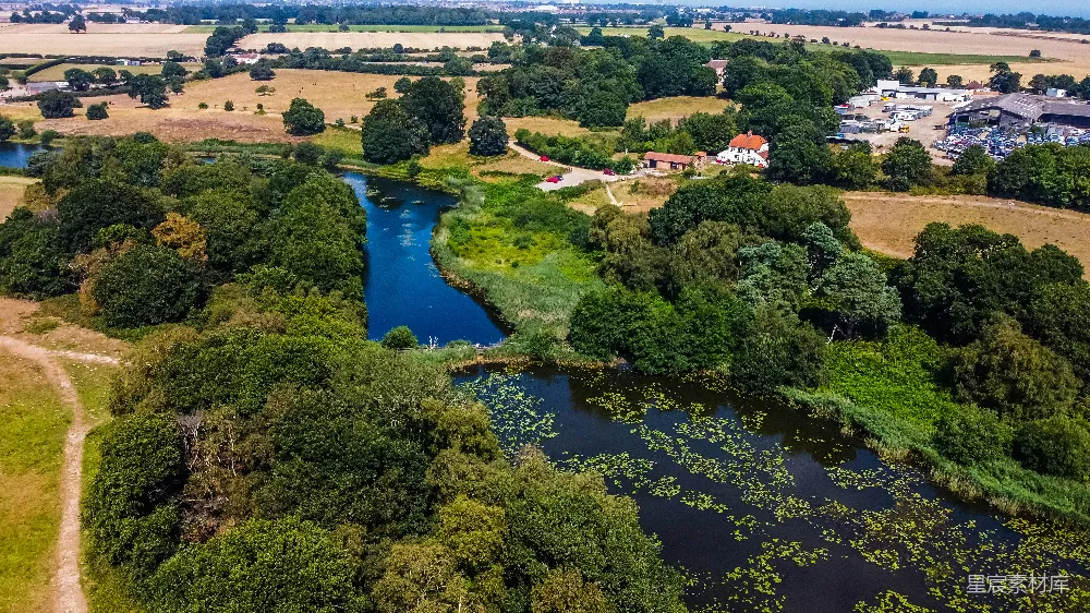 高清摄影  白天绿树之间的河流俯瞰图