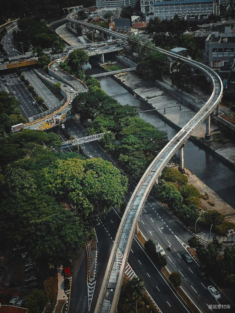 高清摄影 壁纸 旅行 电影 城市道路和树木的俯瞰图。