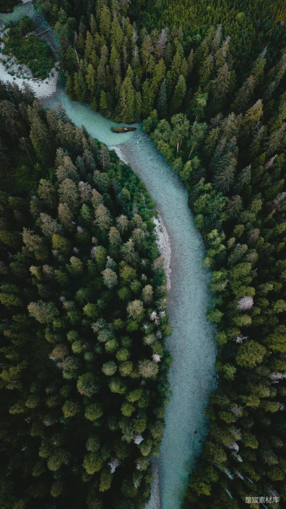 高清摄影 自然 壁纸 白天，河岸两旁绿树成荫，河流从上方俯瞰的景象。