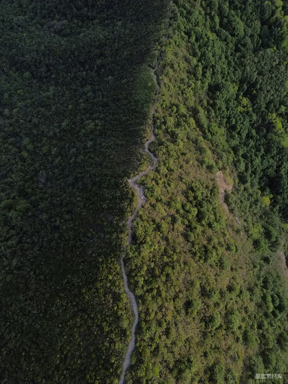 高清摄影 自然 蜿蜒的山路穿越茂密的青山的俯瞰图。