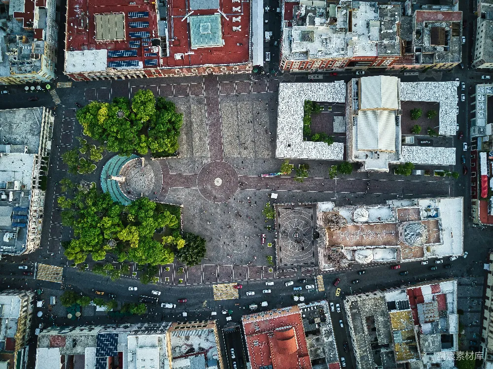 高清摄影  空中俯瞰城市街道和建筑物的景象