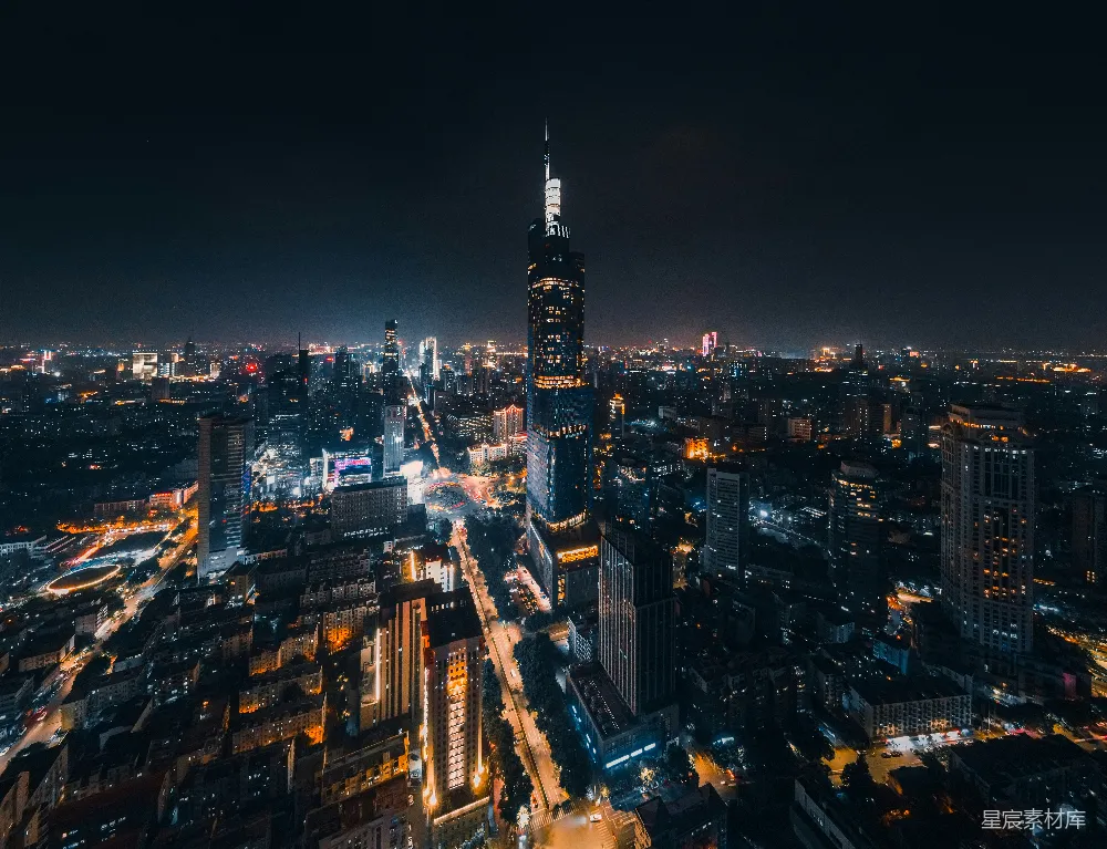 高清摄影 壁纸 夜间城市建筑的空中俯瞰图
